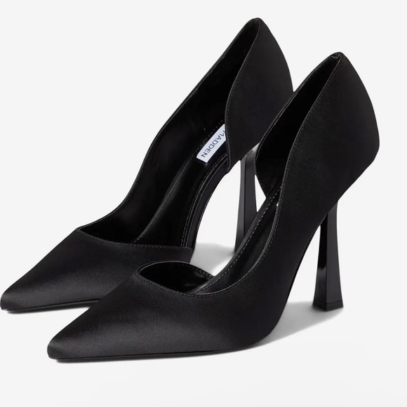 Steve Madden Women's Damzil Half d'Orsay Pointed Toe Satin Black Pump Sz 8.5 - Picture 1 of 13